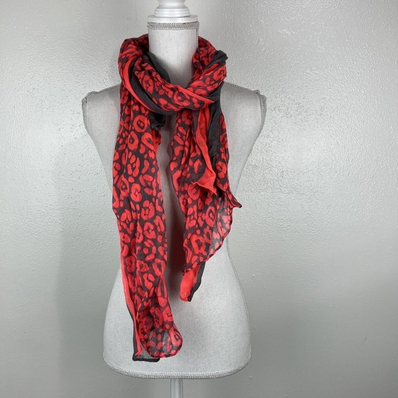 J Francis Scarf Orange Grey Animal Print Accessories Shawl Neck Warmer - Picture 2 of 11